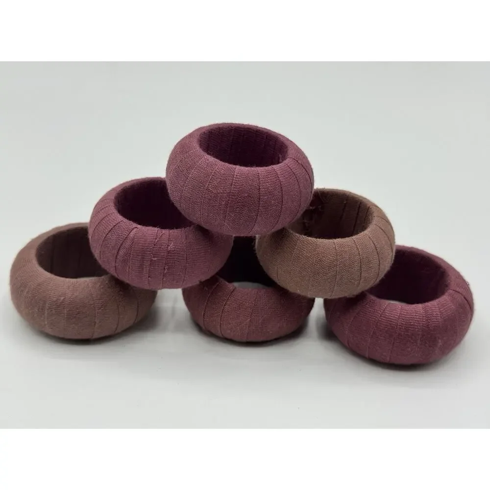 Vintage MCM 80's Purple Mauve Linen Wrapped Napkin Rings Set of 6